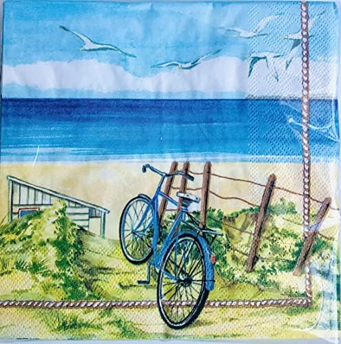 Nantucket 40-ct 13x13 Plaj Bisikleti Kağıt Peçete | Yelkenli Ev, Sahilde Bisiklet | Baba için Deniz Kıyısı Peçetesi / Brunch