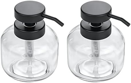 2 ADET Sabunluk, Mat Siyah Pompalı 13 OZ Kalınlığında Şeffaf Cam, Doldurulabilir Paslanmaz Mutfak Bulaşık El Sabunu Dispenseri