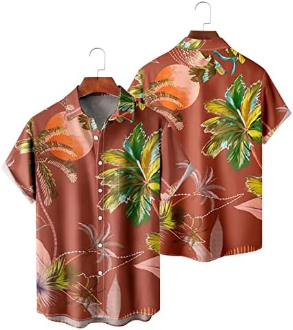 XXBR Erkek Hawaii Gömlek, 2022 Yeni Erkek Bowling Gömlek Kısa Kollu Tropikal Ağaç Düğme Aşağı Rahat Plaj Aloha Tops