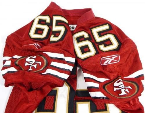 2006 San Francisco 49ers Justin Smiley 65 Oyunu Yayınlandı Kırmızı Forma 60 Yama 46 67-İmzasız NFL Oyunu Kullanılmış Formalar