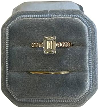Nişan Yüzüğü Kutusu Premium 2 Yuvalı Kare Sekizgen Alyans Mücevher Kutusu Nişan ve Düğün Töreni için Vintage Kadife Mücevher
