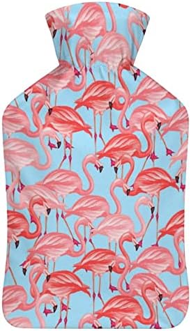 Tropikal Pembe Flamingo Sıcak Su Şişesi Yumuşak Peluş Kapaklı Sıcak Kauçuk Su Enjeksiyon Torbası 1000ML