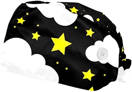 Unisex Saç Şapka Ayarlanabilir Kabarık Kap 2 Adet Çalışma Fırçalama Şapka Baskı Kap Düğmesi ile, siyah Gece Gökyüzü