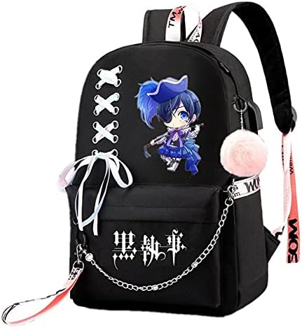 ISaıkoy Anime Siyah Butler Sırt Çantası Satchel Bookbag Sırt Çantası okul çantası Laptop omuzdan askili çanta, Orta (Isaısıa0612-a1)