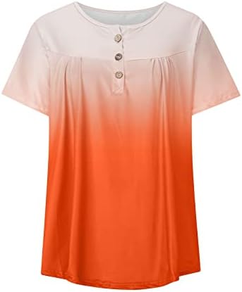 Kadın Degrade Renk Baskı Gömlek Tees Kısa Kollu V Yaka Toplanan Düğme Kravat boya T-Shirt Bluz Kadınlar için hediye