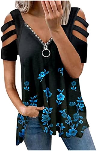 NOKMOPO kadın Gömlek Artı Boyutu Moda Rahat Baskı Gevşek Fermuar kısa kollu tişört Bluz Temel Kazak Tops