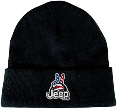 Jeep Dalga ABD Logo Yama Örgü Şapka Flip Örgü Bere (Siyah)