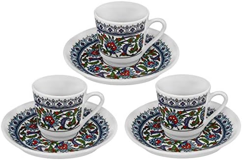 3 Espresso ve Ünlü Türk Kahvesi CafÃ Fincan Kupa Çiçek Tasarım Porselen Seti MIT