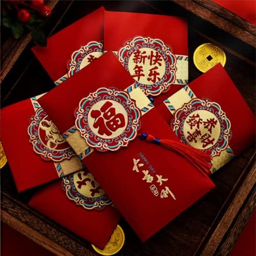 Kırmızı Zarflar Çin Yeni Yılı 2023, Tavşan Yılı için 6 Adet Hong Bao Şanslı Para Altın Folyo Desenli Kırmızı Cep, 6 Tasarımda