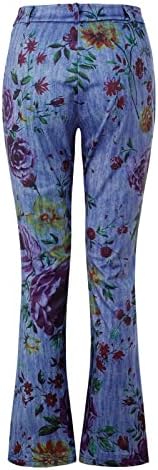 Kadın Zarif Çiçek Baskı Kot Pantolon Rahat Düz Bacak Yüksek Belli Pantolon Klasik Slim Fit dinlenme pantolonu