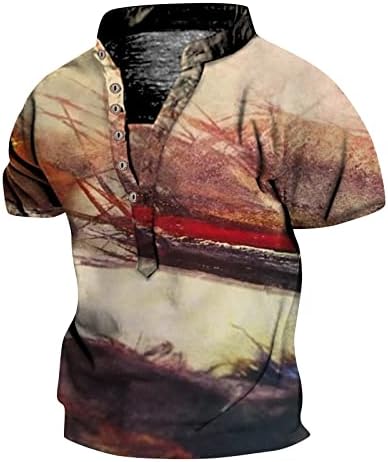 Erkek Henley Gömlek Retro Kısa Kollu Tee Gömlek Casual Düğme Aşağı Standı Boyun T-Shirt Yaz Temel Fit Tee Tops