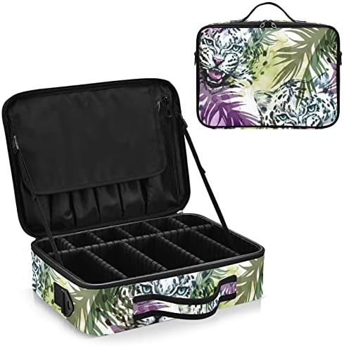 ınnewgogo Tigers Tropikal Yapraklar Kadınlar için kozmetik Çantası Seyahat makyaj çantası Kolları ile Omuz Askısı Makyaj