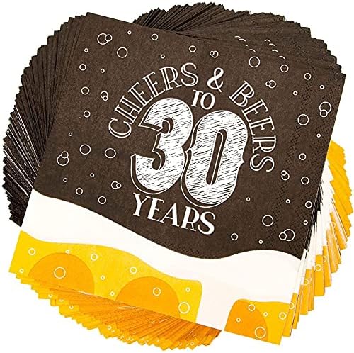 30. Doğum Günü Partisi için Şerefe ve Bira Kağıt Peçeteler (6,5 x 6,5 inç, 100 Paket)