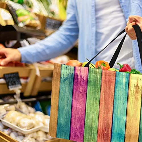 Yeniden kullanılabilir alışveriş sepeti Renkli Ahşap Desen Taşınabilir Katlanır Piknik Bakkal torbaları çamaşır sepeti alışveriş