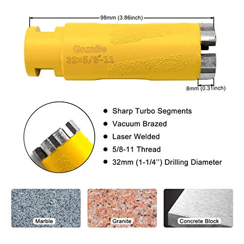 SDRTOP Elmas matkap uçları Granit Delik Testere Sondaj Islak Kuru Matkap Vakum Kaynaklı Turbo Segment 32mm Granit Tuğla Beton