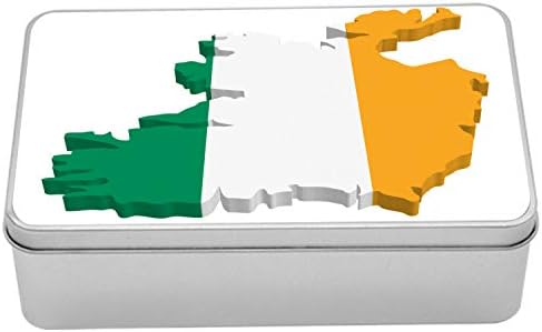 Ambesonne İrlanda Haritası Metal Kutu, Bilgisayar Grafik Ülke Haritalama Logo Şekli Sembolik Renkler, Kapaklı Çok Amaçlı