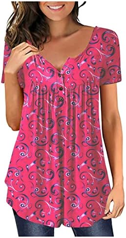 Akollsppnsy Bayan Bluz 2023 Kısa Kollu Düğme Yaka T Shirt Kravat Boyalı İş Giysisi Üstleri Kadınlar için Rahat Zarif