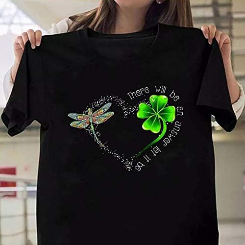 Kadın Aziz patrick Günü T-Shirt Sevimli Yusufçuk Dört Yapraklı Yonca Baskılı Gömlek Tops Kısa Kollu Casual Grafik Tees