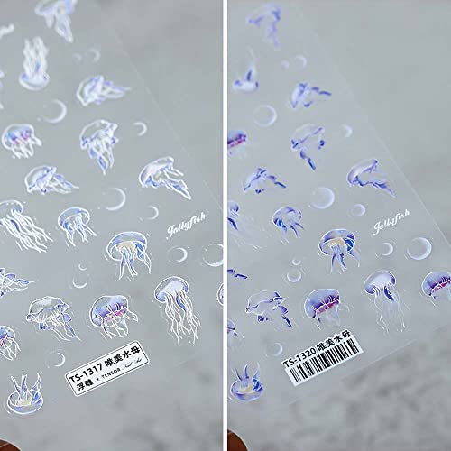 5D Kazınmış Tırnak Sticker Kendinden Yapışkanlı DIY Denizanası Tırnak Folyo Japon Tarzı Okyanus Dünya Kabartma Tasarım Kaymak