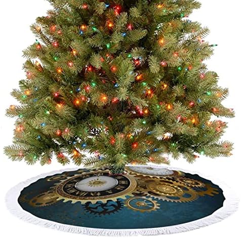 Iki Steampunk Saatler Dişliler ile Noel Ağacı Mat Etek Ağacı Taban Kapağı Püsküller ile Tatil Partisi için noel dekorasyonları