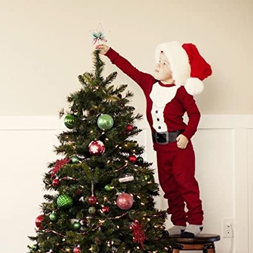 Gadpıparty Noel Koni Ağacı Topper 5 Nokta Yıldız Ağacı Topper ile Kırmızı Berry Çelenk Demir Sanat Glitter Noel Ağacı Üst