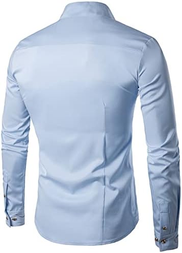 XZHDD Gömlek Mens, bahar uzun kollu elbise Eğimli Düğme Aşağı Balıkçı Yaka Resmi Üstleri Düzensiz Hem Slim Fit Casual Gömlek