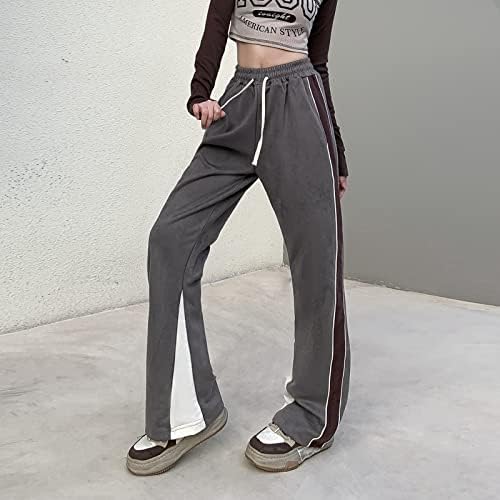 Veryin Faux Süet Patchwork Sweatpants Kadınlar için Y2k Joggers Flare Dans Yüksek Bel Streetwear Trouse