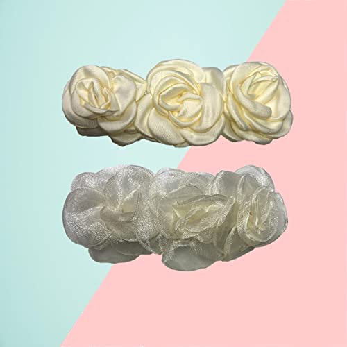 LİNAYOHA 2 Adet Fildişi Dantel Çiçek Yay saç tokası Kız Kadınlar İçin Beyaz Gül Saç Tokası saç Tokası Gelin saç aksesuarları