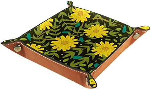 Sarı Çiçek Çiçek Yaprakları ile Organizatör Tepsi saklama kutusu Başucu Caddy Masaüstü Tepsi Değişim Anahtar Cüzdan bozuk