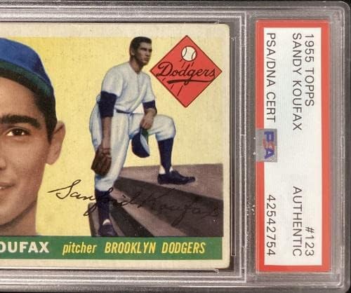 Sandy Koufax İmzalı 1955 Topps 123 Çaylak Kartı Dodgers HOF İmzalı PSA / DNA-Beyzbol Slabbed İmzalı Kartlar