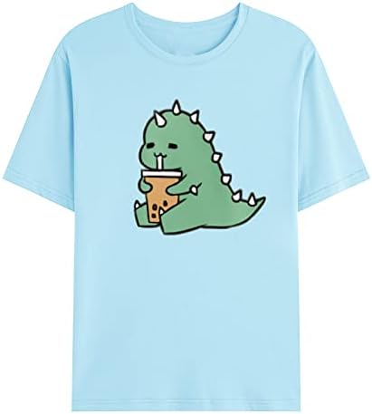 Erkek Sevimli Dinozor Baskı Üstleri Kısa Kollu O-Boyun T-Shirt Günlük Rahat Gömlek Tees Kazak Bluz Kazak