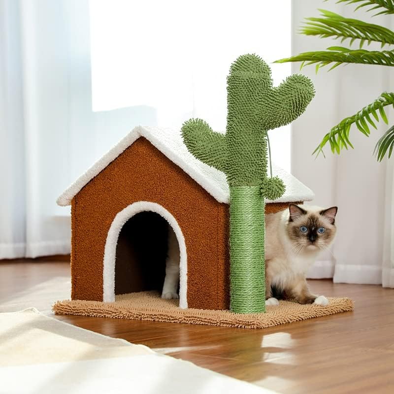 GRETD Kaktüs Kedi Ağacı Kedi Kulesi Sisal tırmalama sütunu Kurulu Kapalı Kediler Kedi Kınamak Kitty Oyun Evi (Renk: Yeşil,