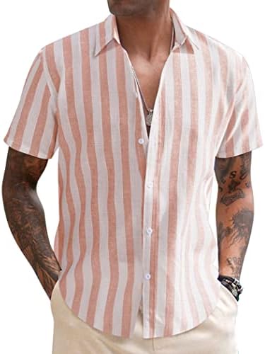 COOFANDY erkek Keten Rahat Kısa Kollu Gömlek Düğme Aşağı Yaz Plaj Gömlek