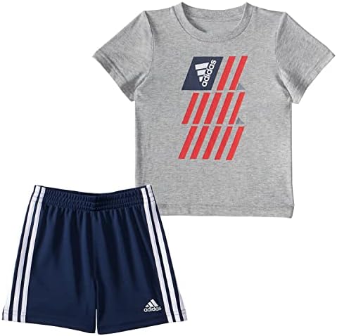 adidas erkek bebek Kısa Kollu Pamuklu Grafikli Tişört ve Kısa Set