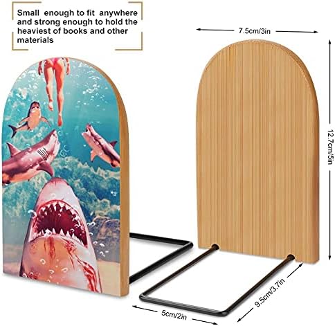 Büyük Beyaz Köpekbalığı Saldırısı Kitap Rafları için Biter Ahşap Kitap Ayracı Tutucu Ağır Kitaplar Bölücü Modern Dekoratif