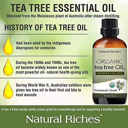 Doğal Zenginlikler Organik Çay Ağacı Yağı-Difüzör veya Nemlendirici Aromaterapi için Akne, Saç, Cilt ve Saç Derisi için Saf