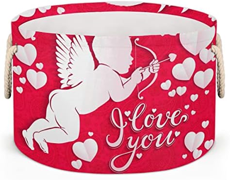 Seni Seviyorum Kalp Deseni Depolama için Büyük Yuvarlak Sepetler Kulplu Çamaşır Sepetleri Banyo Rafları için Battaniye Depolama