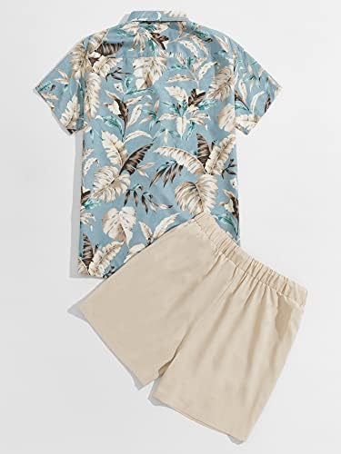 FDSUFDY İki Parçalı Kıyafetler Erkekler için Erkekler Rastgele Tropikal Baskı Gömlek ve İpli Şort (Renk: Çok Renkli, Boyut: