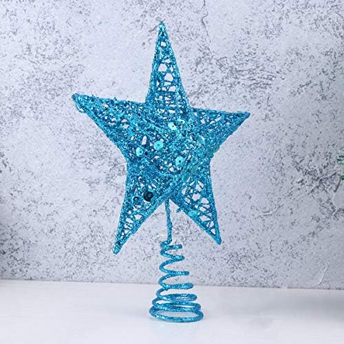 Noel Dekorasyon Amosfun 20 cm Noel Ağacı Demir Yıldız Topper Işıltılı Noel Ağacı Dekorasyon Süsler (Mavi)