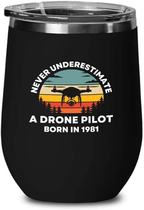 Drone Pilotu Siyah Şarap Kadehi 12oz - drone pilotu 1983 doğumlu-Drone Pilotları Havacılık rc dört pervaneli helikopter Operatörü