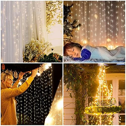 300 LED pencere perde dize ışıkları 8 aydınlatma 9.8 ft.x9. 8ft modları dekoratif ışıklar USB su Geçirmez Bahçe peri ışıkları