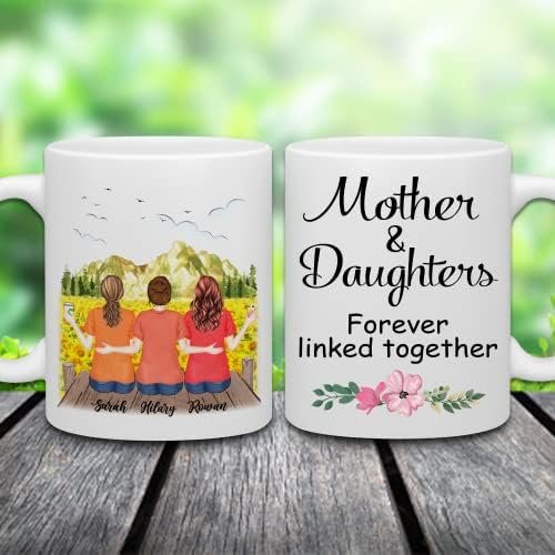 WHİDOBE Kişiselleştirilmiş Anne Kızı Sonsuza Kadar Birbirine Bağlı Kahve Kupası (Anne-2 Kızı) - Anne için Özel Kupa, Kadın