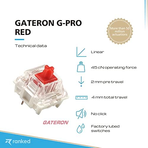 Paketi Gateron ks-9 G PRO Anahtarları Mekanik Oyun Klavyeleri / Plaka Monte / Önceden Yağlanmış (Gateron PRO Kırmızı, 10