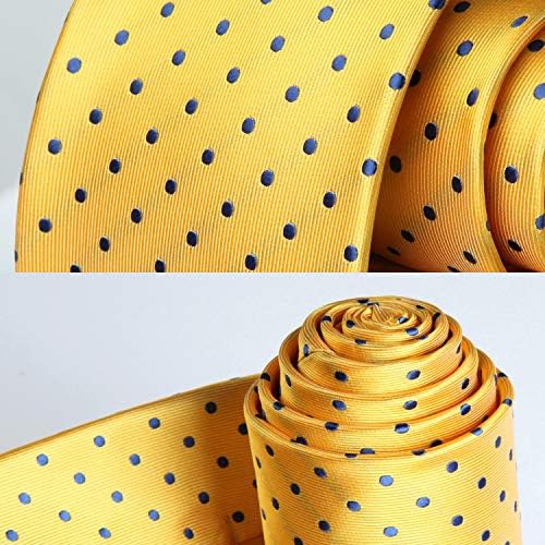 HISDERN Polka Dot Kravatlar Mendil Dokuma Klasik Ipek Erkek Bağları ve Cep Meydanı Seti Düğün Iş